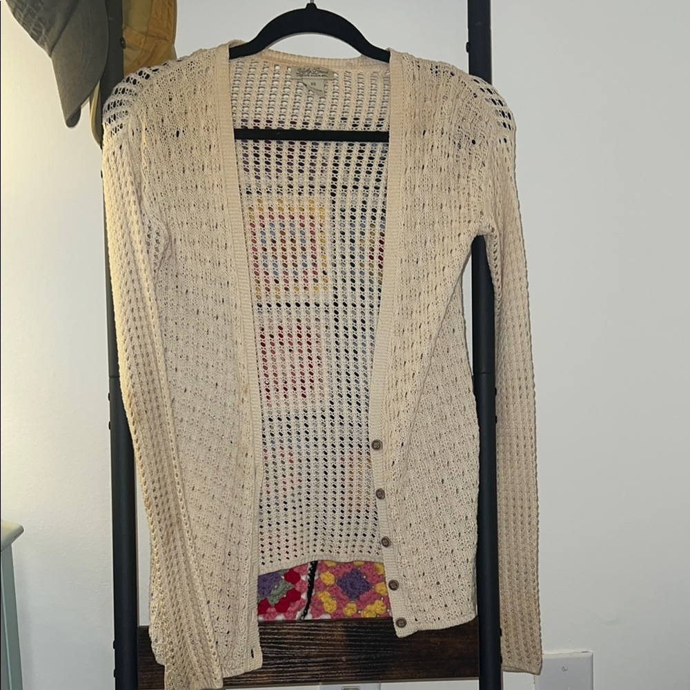 Lucky Brand Cream Open-Knit Cardigan Sweater